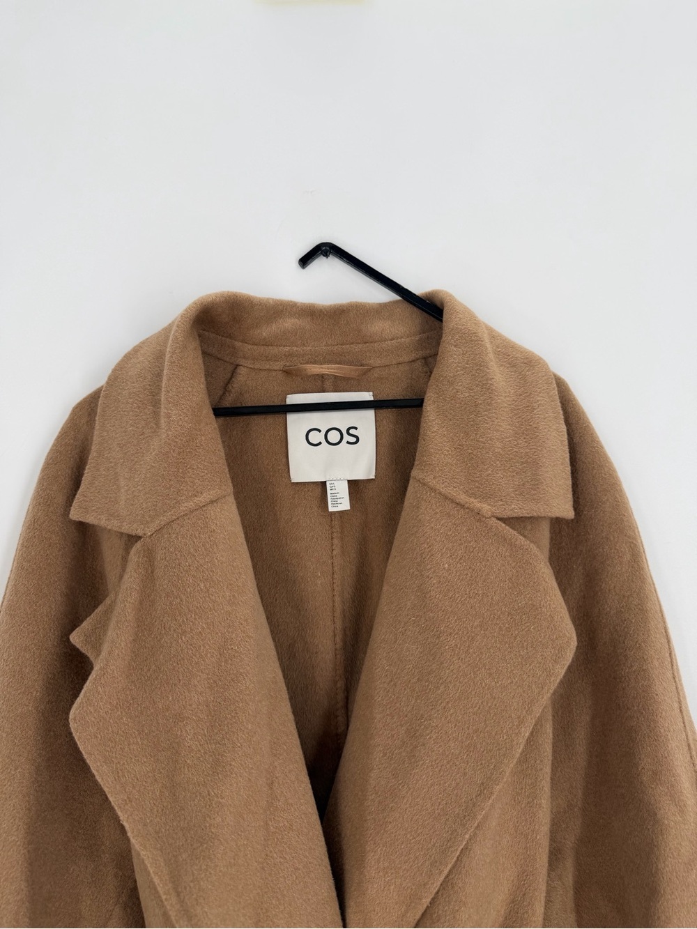 Cos Double Faced Wool Blend Belted Wide Cuff Long Coat In Camel